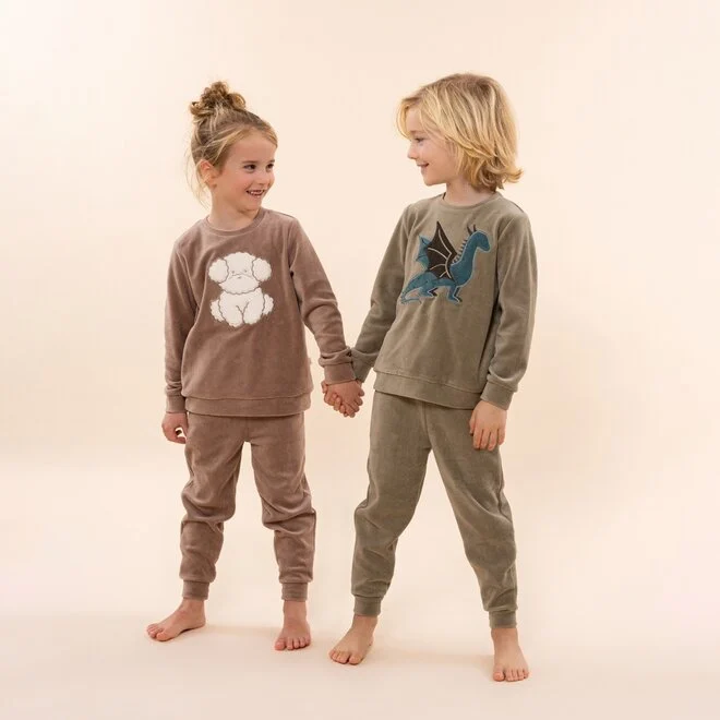 CharlieChoe Jongens Velours Set – Donker – Groen Draak - Afbeelding 5