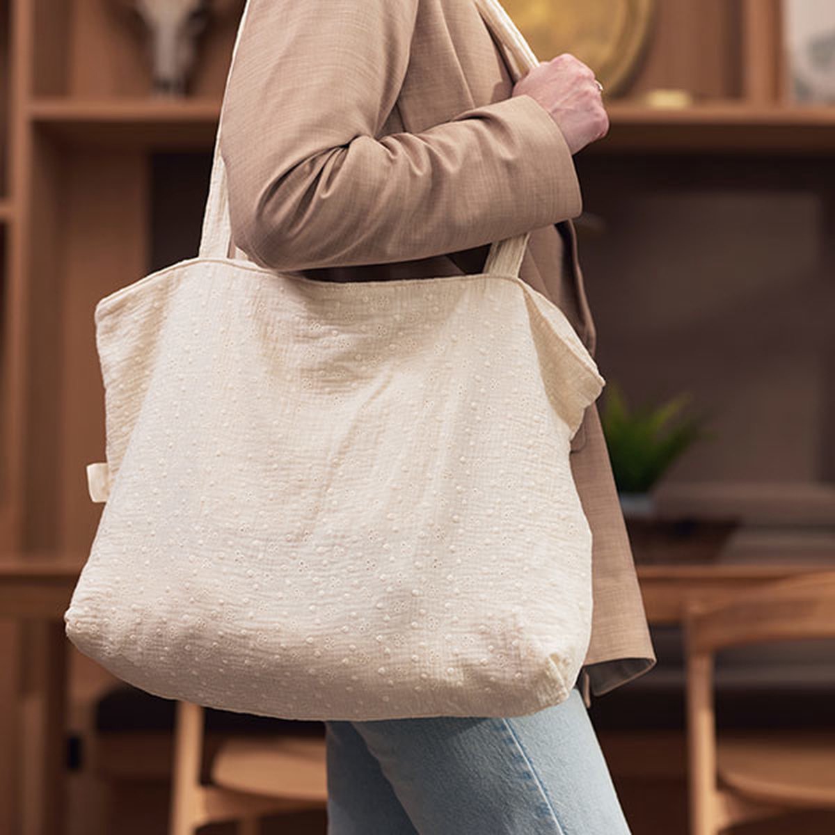 Jollein – Shopper (Embroidery – Ivory) – Katoen – Luiertas, Verzorgingstas – 45x34cm - Afbeelding 5